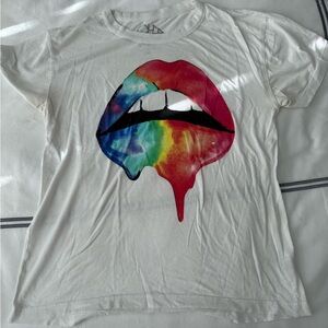 Chaser White Tee with Rainbow Lips Graphic